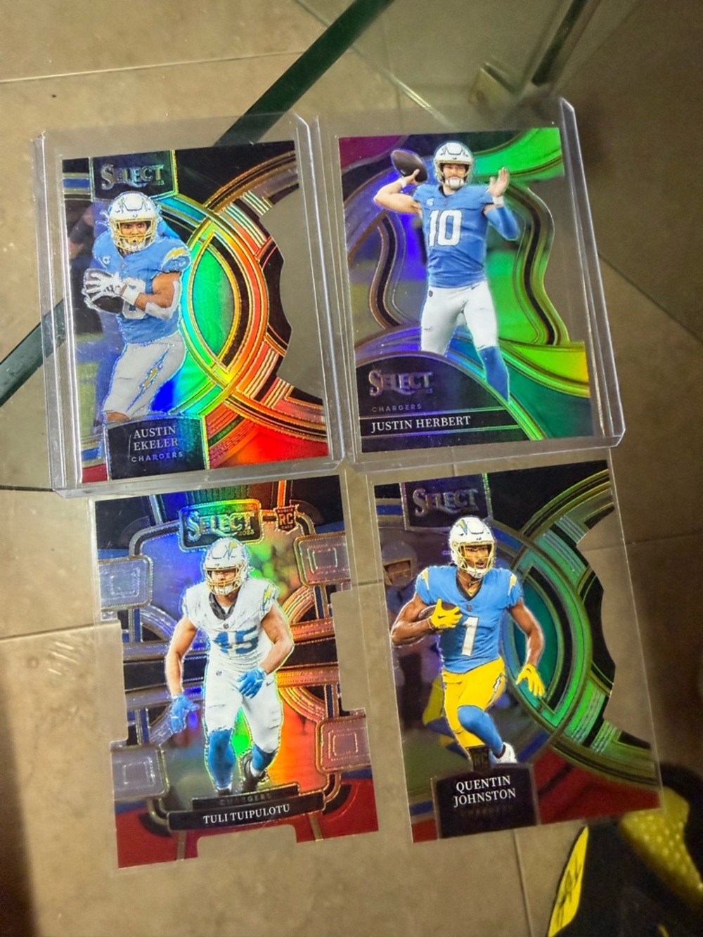4 Card Lot 2023 Select Club Level Yellow Blue Die Cut Justin Herbert Chargers